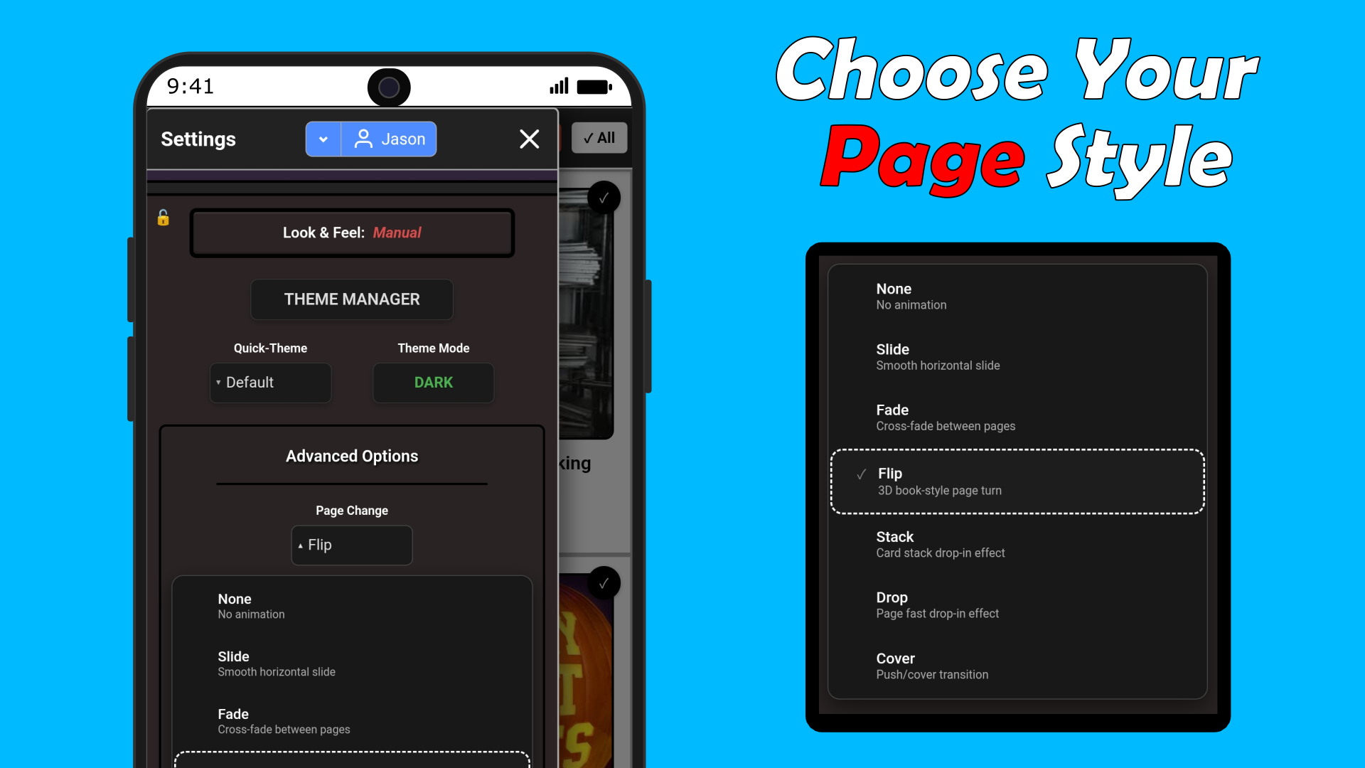 FeeDings RSS reader scroll and flip reading modes