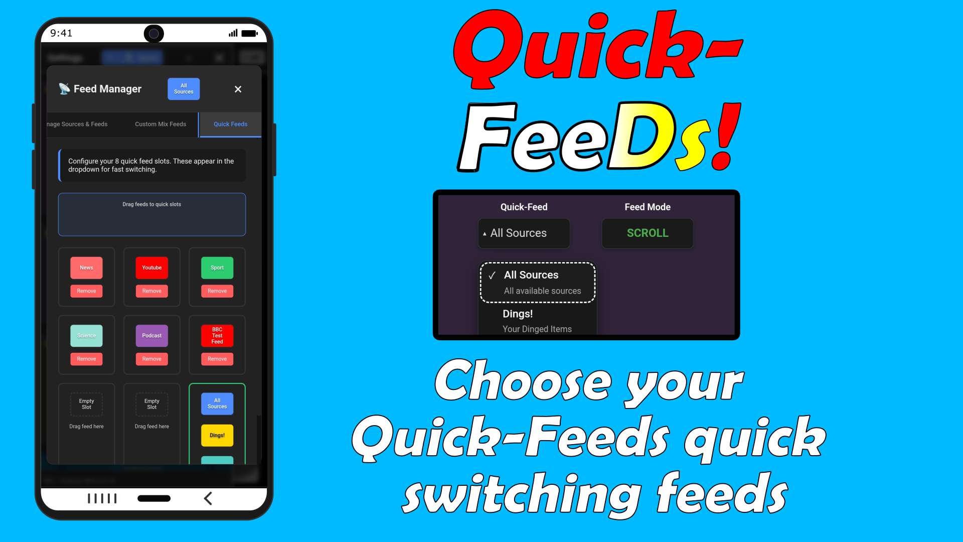 FeeDings feed organisation and folders